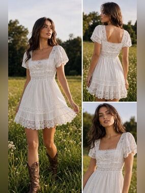 Victorias Secret Cotton Lace Lined White Elegant Dress XS S 2